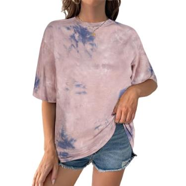 Imagem de SOFIA'S CHOICE Camisetas femininas grandes tie dye gola redonda manga curta casual verão, Azul, rosa, GG