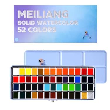 Imagem de Conjunto de tinta aquarela MeiLiang 52, conjunto de aquarelas de viagem com lápis de desenho, pincéis, 5 papel aquarela, esponja e canetas de desenho pretas, tinta de cores de água para adultos,