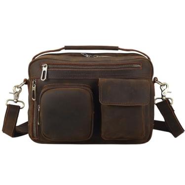 Imagem de Bolsa mensageiro masculina de couro legítimo, bolsa de ombro grande, bolsa tiracolo com alça ajustável, c