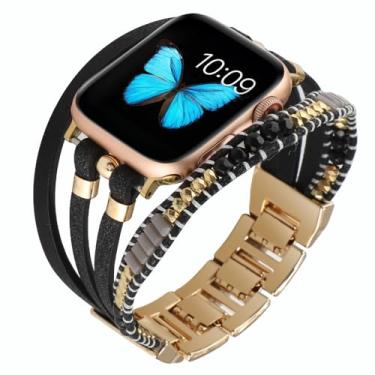 Imagem de Waillynice Pulseira de metal para Apple Watch série 876 SE54Ultra, pulseira feminina para IWatch de 49 mm, 45 mm, 41 mm, 40 mm, 38, 44 mm, pulseira Peal (preto E, 42 44 45 49 mm)