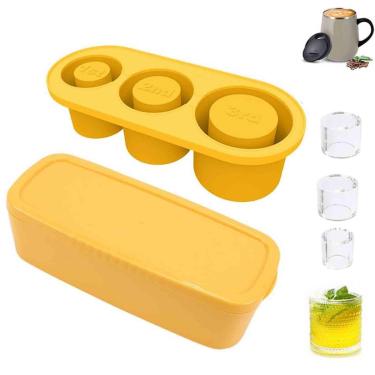 Imagem de Bandejas para freezer, bandeja de gelo de silicone com tampa, 3 moldes de gelo de cilindro oco, silicone flexível empilhável, fácil liberação, bandejas de gelo grandes reutilizáveis ​​para coquetéis r