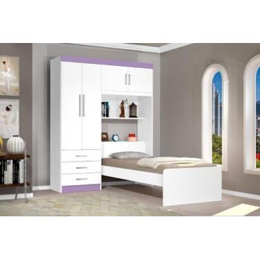 Imagem de Roupeiro CAN Com Cama + cabeceira Baú Solteiro 1.57m 4 Portas e 3 Gave