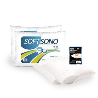 Imagem de Kit 2 Travesseiros Antialérgico e 2 Capas Impermeável 50x70 - Pillowte