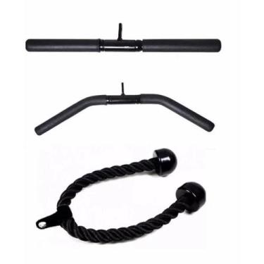 Imagem de Kit Puxadores Musculação Academia Reto Curvo Pulley Corda - KL Master 