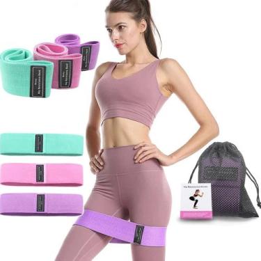 Imagem de Kit 3 Faixas Elásticas De Exercício para Treinos Yoga Pilates Hip Resi