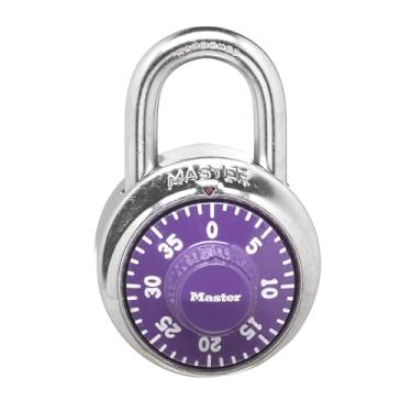 Imagem de Master Lock Cadeado de combinação de mostrador 1514D, 4,5 cm de largura com manilha longa de 9,5 cm, mostrador roxo