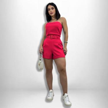 Imagem de Macaquinho Feminino Curto Alfaiataria sem alça Cinto - SWISS BOUTIQUE,