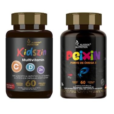 Imagem de Kit Vitaminas Kidszin C D Zinco com Peixin 60+60 cápsulas mastigaveis 