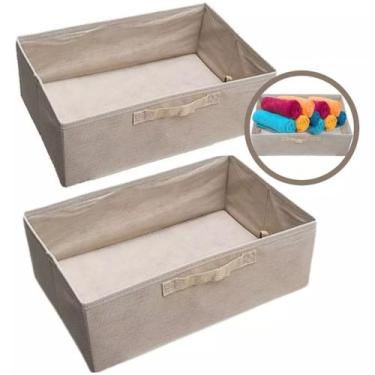 Imagem de 2 Cesto Caixa Organizador 42x28x14 Bege para Livros Roupas Armários Gu