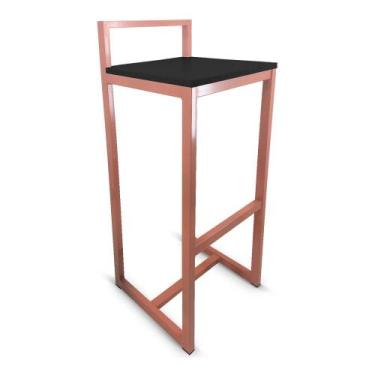 Imagem de Banqueta Banco Alto Londres Com Encosto Industrial Cozinha Cobre e Pre