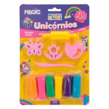 Imagem de Kit de Massa de Modelar Unicórnios Magic Kids Molde e Brinque 11 Peças