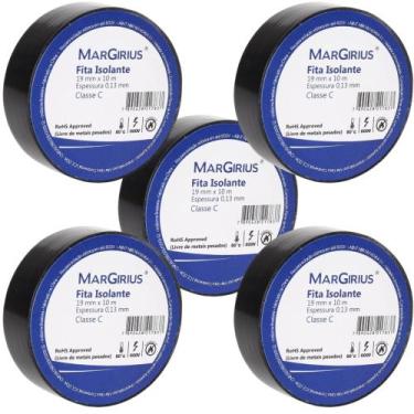 Imagem de Kit 5 Fita isolante Preta 19mm x 10 metros Classe C MarGirius