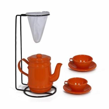 Imagem de Kit Bule Com Suporte Para Coador + Mini Xícaras - Laranja - Alumínios 