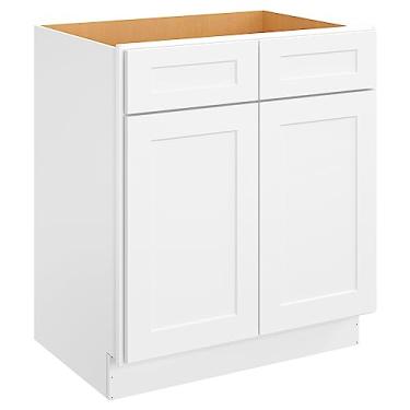 Imagem de ROOMTEC Armário de banheiro, penteadeira de banheiro individual de 76 cm com 2 gavetas falsas e 2 portas, armário de armazenamento para pia de banheiro Morden, branco