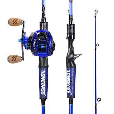 Imagem de One Bass Combo de Vara de Pesca E Carretel, Im7 Graphite 2 Peças Em Branco Baitcasting Combo, Vara Giratória com Cabo de Superpolímero - Combo de Fundição de 6' com Carretel para Canhotos - Azul