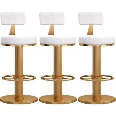 Imagem de Conjunto de 3 banquetas de bar modernas de veludo giratórias, cadeiras de bar, altura ajustável, para casa, bar, cozinha, ilha, cadeira, branco, dourado