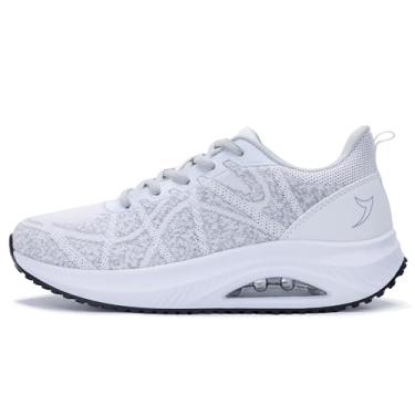 Imagem de HuJAT Tênis de caminhada feminino ortopédico para fascite plantar tênis moderno com suporte de arco para alívio da dor nos pés o dia todo em pé EUA 6-11, Branco, cinza, 41