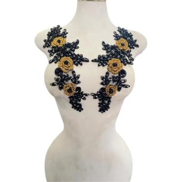 Imagem de Zbroh 1 par de apliques de strass feitos à mão vermelhos/branco//verdes/azuis, apliques de costura, pedras, acabamento de renda, acessório para roupas sociais e chapéu (preto AB)