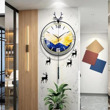 Imagem de Relógio de parede operado por bateria, relógios de parede silenciosos para decoração de sala de estar, moderno grande relógio de pêndulo digital de metal decorativo para escritório, casa, banheiro,