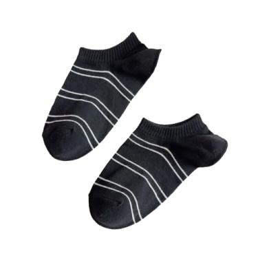 Imagem de chanstore 3 pares - Meias femininas curtas de algodão puro fino primavera e verão com listras de algodão puro boca rasa tubo curto meias pretas