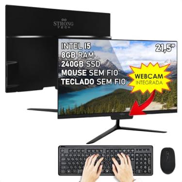 Imagem de Computador Completo All In One Preto Intel Core i5 21,5" 8GB SSD 240GB Webcam Wi-Fi Teclado e Mouse Sem Fio Strong Tech