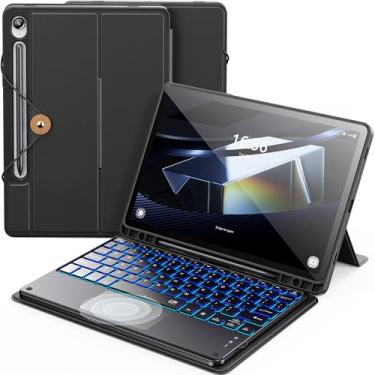 Imagem de INFILAND Capa de teclado para Samsung Galaxy Tab S10 FE/S9 FE/S9 com retroiluminação de 7 cores e trackpad de alta precisão, capa fina destacável com teclado estilo pasta para Tab S9 11 polegadas e
