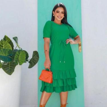 Imagem de Vestido Midi Plus Size 3 Babados Moda Evangélica Feminina - MISS FLOWE