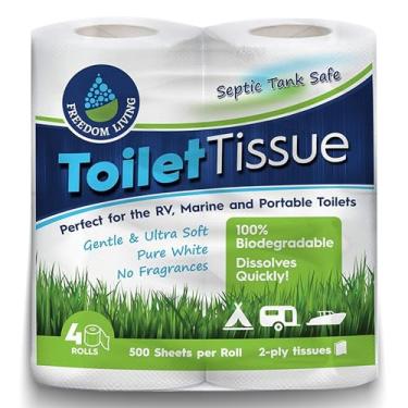 Imagem de Liberdade de estar fossa séptica seguro Papel Higiênico (2-ply, 4 Rolls, 500 folhas cada) de RV, Camping & Marine, biodegradável, -Natural alternativa ao tratamento sistema séptico Chemicals, Cleaner
