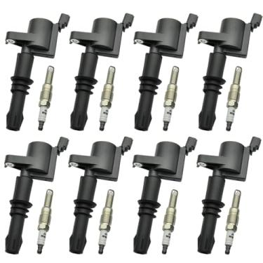Imagem de CNPAPC Conjunto De 8 Bobinas De Ignição Fd508 E Velas De Ignição Sp515 Platinum Compatíveis Com Ford Expedition Explorer Mustang Mark Lt Navigator Mountaineer F-150 F-250 F-350 F-450 F-550 5.4L 4.6L