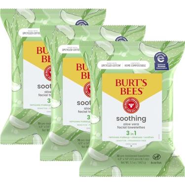 Imagem de Burt's Bees Lenços Umedecidos De Aloe Vera Para Pele Sensível, Removedor De Maquiagem Calmante E Lenços De Limpeza Facial, 30 Unidades (Pacote Com 3)