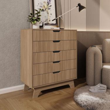 Imagem de Cômoda Alice 5 Gavetas em 100% Mdf 95x81x40 Cm Louro Freijó Grann
