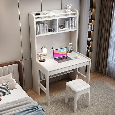 Imagem de Mesa de computador para adultos/estudantes, pequena mesa com estante e porta de vidro, mesa de computador feita de madeira moderna para estudantes/mesa de trabalho (80 x 64 x 161 cm, branca)