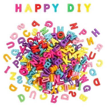 Imagem de 400 peças de contas grandes de letras do alfabeto, amuletos grandes de A-Z para fazer joias, pulseiras, colares, chaveiros, artesanato DIY, contas de plástico para acessórios personalizados (cor