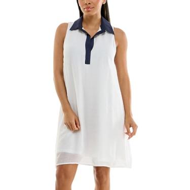 Imagem de Zac & Rachel Vestido feminino sem mangas com gola contrastante, Blazer branco/azul marinho brilhante, G