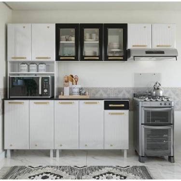 Imagem de Cozinha Completa de Aço 4 Peças Armário para Forno/micro e Balcão Multimóveis Cr20371 Branco/preto