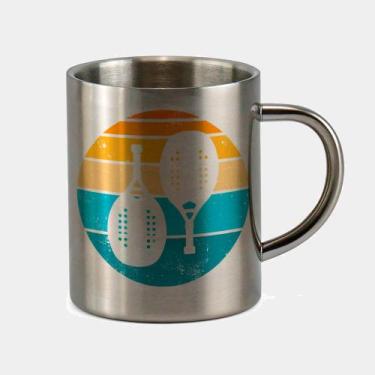 Imagem de Caneca de Inox Premium Prateada 400ml Beach Tennis Raquetes - Criatics