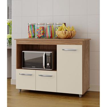 Imagem de Balcão Multiuso Liza 114m 3 portas com Nicho Para Forno/Microondas - Savana/Off White Móblis 
