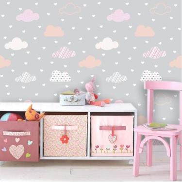 Imagem de Papel de Parede Infantil Corações com Nuvens - Inove Papéis de Parede 