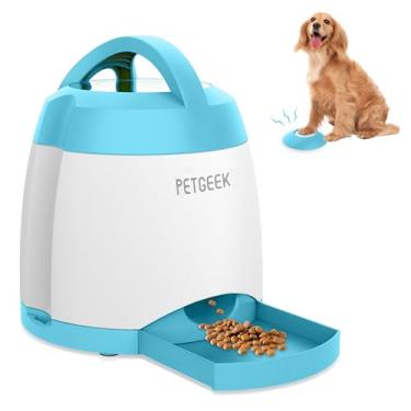 Imagem de Recarregável – Dispensador automático de guloseimas para cães PETGEEK com controle remoto de botão – Alimentador de quebra-cabeça para cães e treinamento interativo de QI, brinquedos de estimulação de