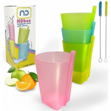 Imagem de NDBOX Kids Cups with Straw and Cleaning Brush for Water, Fruit, Apple Juice, Milk - Unbreakable Fun Drinking Cups for Active Kids - Top-Rack Dishwasher Safe (Cups Straw 4pcs + 2pcs Brush)