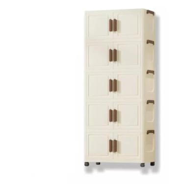 Imagem de Armário Multiuso Com Rodinhas Organizador De Roupas Brinquedos Sapatos Caixa Armazenamento Empilhável Dobrável Guarda Roupa Para Quarto Branco 40cm (Branco, 5 Andares)