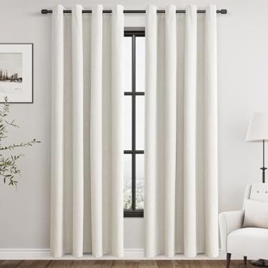 Imagem de Cortinas pretas de linho, 192 cm de comprimento, para sala de estar, ilhós, neutro, creme, blackout texturizada, isolamento térmico, cortinas bloqueadoras de economia de energia para janelas de quarto
