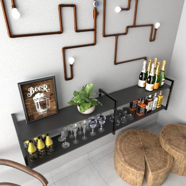 Imagem de Aparador Prateleira Industrial Sala Barzinho Preto Bar Adega Hall De Entrada Simples