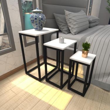 Imagem de Mesa De Cabeceira Industrial Branca Off White Canto Quarto Cabeceira Mesinha Cabeçeira Cabiceira