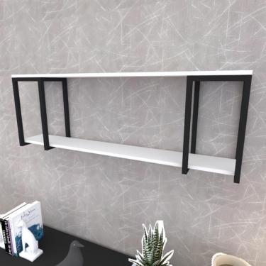 Imagem de Prateleira Industrial Suspensa Estante Parede Nicho Branco Cozinha Escritorio Sala Quarto Infantil