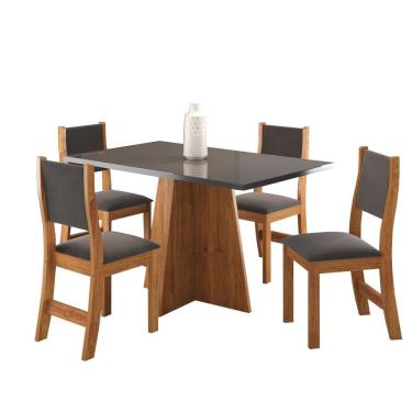 Imagem de Conjunto De Jantar Mesa Retangular Ritmos Com 4 Cadeiras Sol Mel/grafite