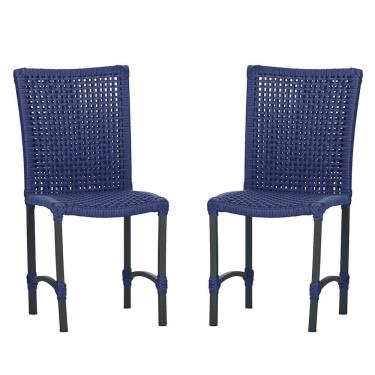 Imagem de 2 Cadeiras Cannes Corda Náutica Alumínio Cozinha Jantar Azul
