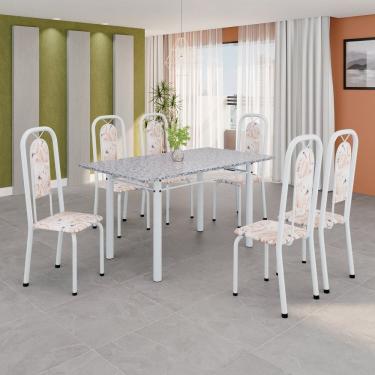 Imagem de Conjunto Sala de Jantar com 6 Cadeiras Lara Bege / Branco
