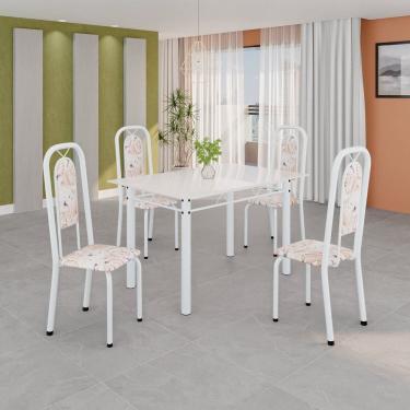 Imagem de Conjunto Sala de Jantar com 4 Cadeiras Lara Bege / Branco