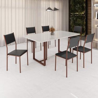 Imagem de Conjunto Sala De Jantar Mesa 160x90cm Base Lunna Tampo Mdf Laca Com Vidro Florença Preto - Marrom